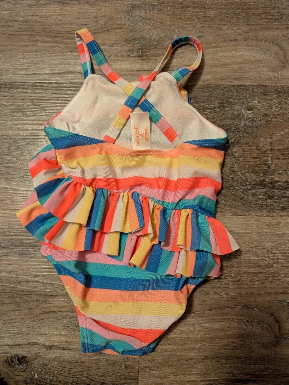 Kids Rainbow Stripe Ruffle Swimsuit - Multicolor
